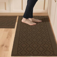 Tapis de cuisine 48x20 pouces/30x20 pouces en polypropylène (2 pièces), doux, antidérapant et lavable en machine, marron.