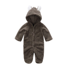Elainilye Mono de invierno abrigado con orejas de oso de peluche para bebés y niñas de 9 a 12 meses, color marrón.