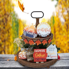 Höstdekorationsset med brickor – Skyltar i lantlig stil med pumpa och trä, kompatibelt med Thanksgiving-dekorationer för hem och kök