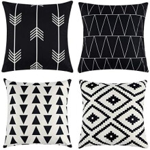 Lot de 4 housses de coussin géométriques en lin 50 x 50 cm – Housses de coussin carrées modernes pour canapé, lit, extérieur et voiture