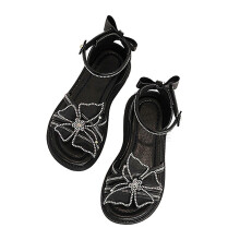 Girls Sandals Summer Fashion Butterfly Rhinestones Open Toe Non-Slip Soft Sole Shoes Newborn Classic Daily Princess Sandal,Black,35