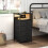 LED bedside table with charging station and fabric drawers 1