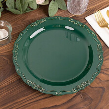 BalsaCircle 10 Round 10" Hunter Green Disposable Salad Dinner Plastic Plates Embossed Scalloped Trim Party Events Tableware