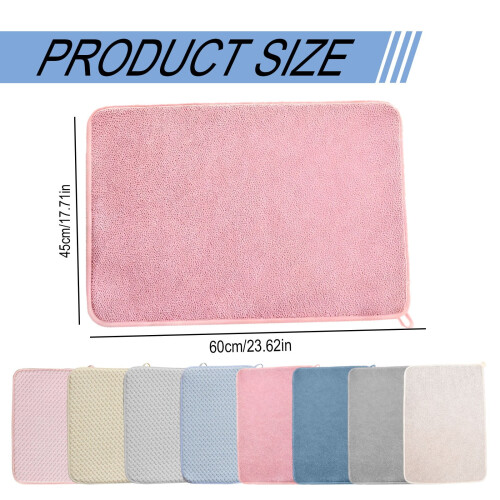 Absorbent Washable Microfiber Drain Pad for Kitchen Counter, 23.6"x17.7", Solid Color Dish Drying Mat 2