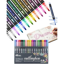 Bolígrafo de contorno de doble línea Dreamy Sparkle – 48 colores, bolígrafos de purpurina de secado rápido para delinear automáticamente,