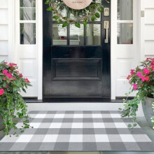 Buffalo Plaid Rug 27.5"x43", Washable Front Door Mat, Outdoor Welcome Rug for Porch/Entryway – Gray & White, Compatible with Farmhouse Decor