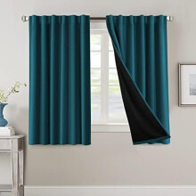Blackout Curtains with Black Liner, Dark Teal, 52"W x 84"L,