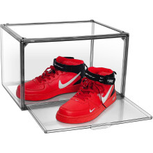 Shoe Storage Boxes Size 14, Acrylic Shoe Box Sneaker Display Case Plastic Stackable Shoes Boots Organizer with Magnetic Lid, 1 Pack,Black