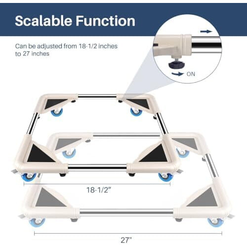 Mini Fridge Stand Dolly with 4 Locking Wheels, Adjustable Base for Refrigerator/Washing Machine – Off White 1