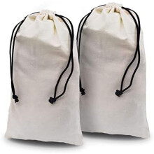 Travel Shoe Bag, Beige Duster Flannel Pouch Drawstring Closure, Washable Breathable Cotton Fabric for Cowboy Boot Storage, Luggage, 12x17, 2 Pack