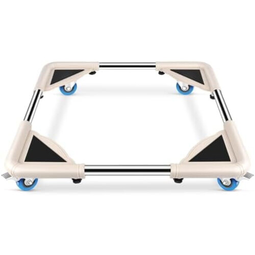 Mini Fridge Stand Dolly with 4 Locking Wheels, Adjustable Base for Refrigerator/Washing Machine – Off White