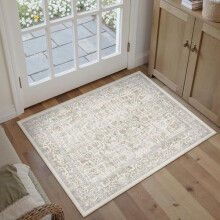 Tapis vintage taupe 2x3 Ă l'aspect vieilli
