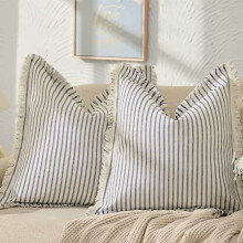 Housses de coussin rayées en coton, à franges, 30 x 50 cm, lot