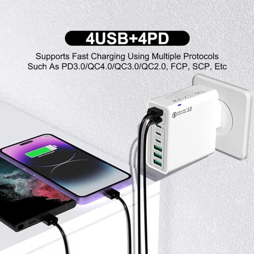 Σταθμός γρήγορης φόρτισης USB 8 σε 1: 4 θύρες USB + 4 θύρες Type-C, αδιάβροχος φορτιστής 2