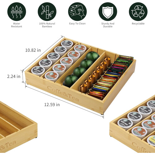Soporte de bambú para cápsulas K-Cup, ideal para encimera o cajón. 1