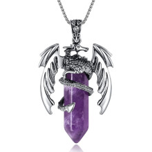 Vintage Amethyst Crystal Healing Necklace for Men & Women – Dragon Pendant, Retro Natural Gemstone Jewelry, Reiki & Spiritual Use