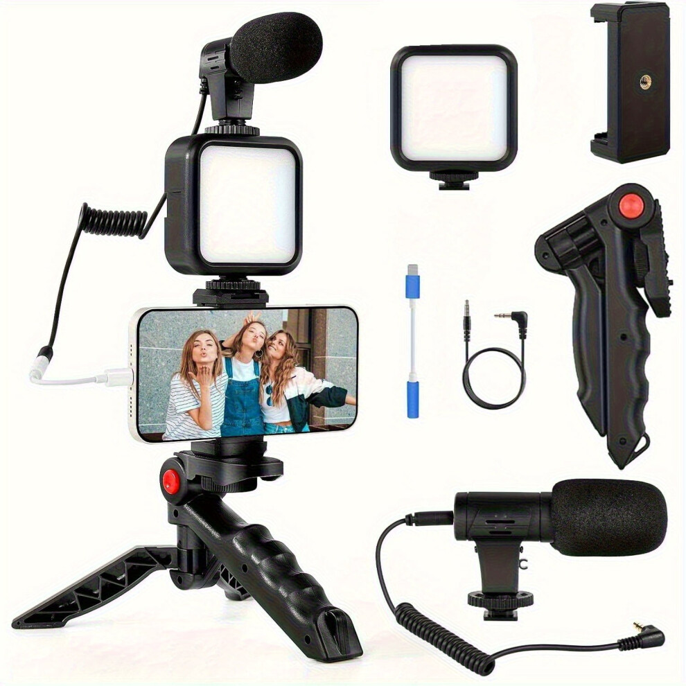 Vlogging Kit For Phone: Mini Led Cardioid Mic, Clip & Tripod Â Portable Setup For Youtube, Ig, Streaming, Content Creation Light 9353595282322