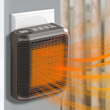 Mini aquecedor elétrico de parede com temporizador, preto.