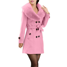 Jassen voor dames, winterjas met revers, wollen trenchcoat, lange mouw, overjas, roze