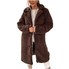 Manteau en flanelle pour femme, ample, automne-hiver, en laine, manches longues, col Ă revers, manteau mi-long en laine
