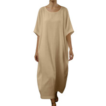 Dame ensfarget rundhalset maxikjole med korte ermer i polyester1