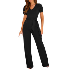 lulshou Jumpsuits for Women, Women Strappy Waist Up Short Sleeved Jumpsuit with V-Neck Wide Leg Pants Women's Jumpsuits, Rompers & Overalls, XXXL