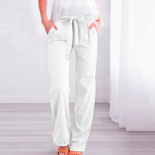 CHGBMOK Γυναικείο Παντελόνι με Δέσιμο Μπροστά Plus Size Ψηλόμεσο Παντελόνι 1