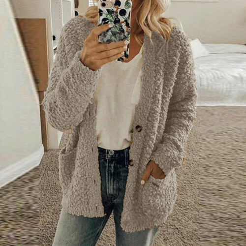 Πουλόβερ ζακέτα για γυναίκες casual plus size βελούδινο πουλόβερ τσέπες πανωφόρια 1