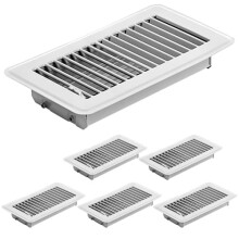 6-pakning 4x8" hvite stålgulvventildeksler, kraftige gangbare registre med justerbar luftspak, kompatibel med standard gulvventiler