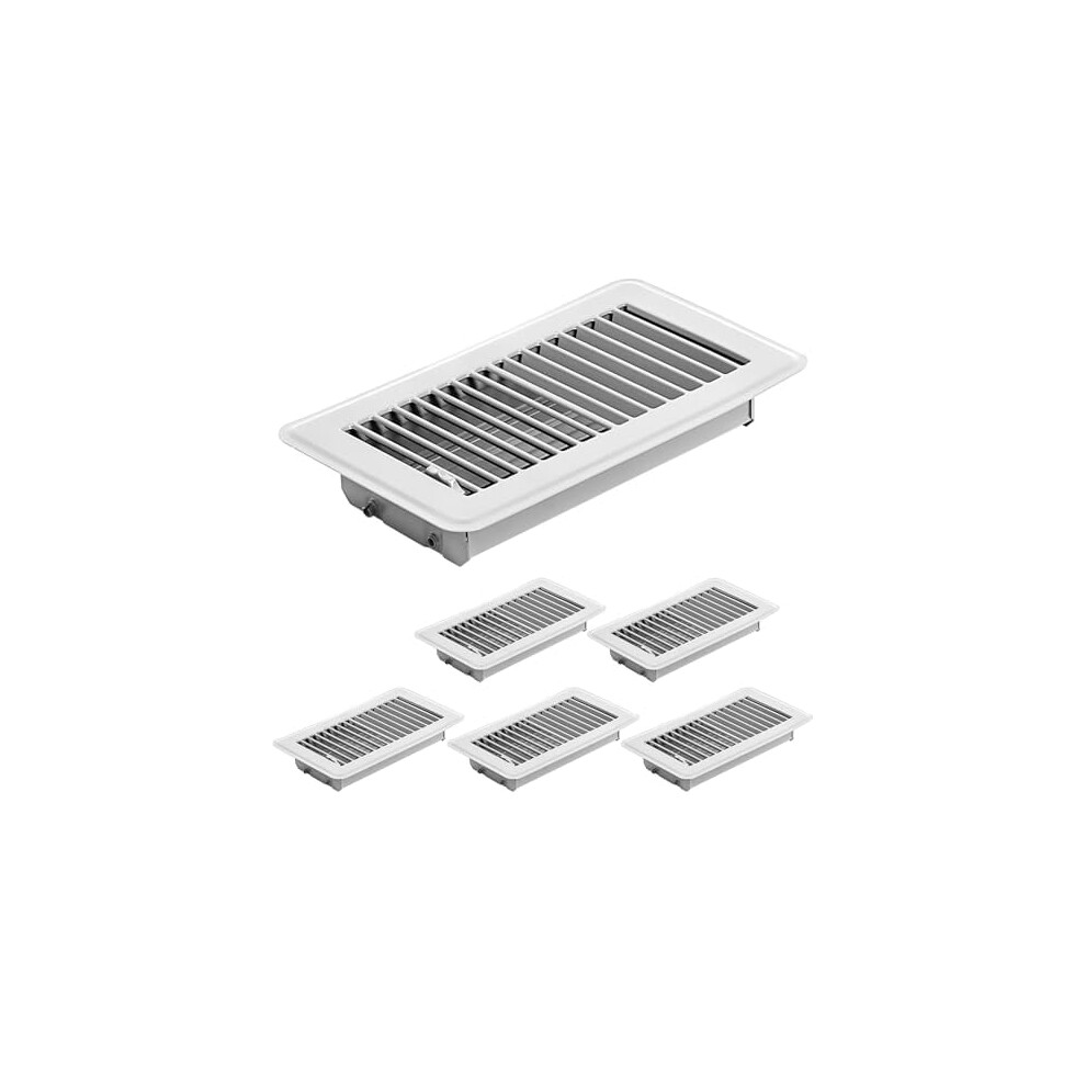 6-Pack 4X8" Steel Floor Vent Covers, Heavy-Duty Walkable Registers With Adjustable Air Lever, Compatible With Standard Floor Vents White 9313598843883