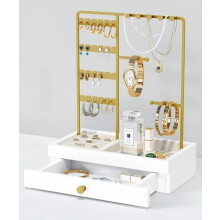 Présentoir à bijoux doré pour colliers, boucles d'oreilles, bagues et bracelets – Suspension en velours blanc et or – Cadeaux