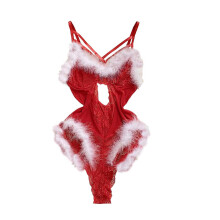 Damen-Dessous-Body-Set 2025 Valentinstag Weihnachts-Dessous mit Spitzenbesatz, Spaghettiträgern, V-Ausschnitt und Push-up-Effekt, Rot