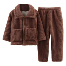 Ediodpoh Barneflanellpysjamassett, Mykt vinternattøy med lange ermer for gutter og jenter 8-9 år, Koselig loungewear – Kaffe