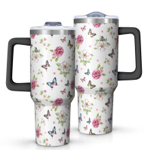 113 cl Pioneer blommigt blommönster isolerat tumbler med handtag, BPA-fritt läckagesäkert lock och sugrör, dubbelväggig vakuum, varm 12
