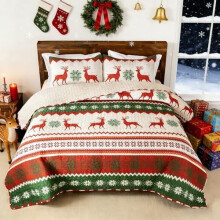 Vánoční prošívané deky Queen Size, měkký boho květinový oboustranný přehoz, lehká sada prošívané deky Full/Queen Size se 2