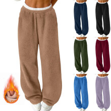 Damen-Winter-Freizeithose, einfarbig, flauschig gefüttert