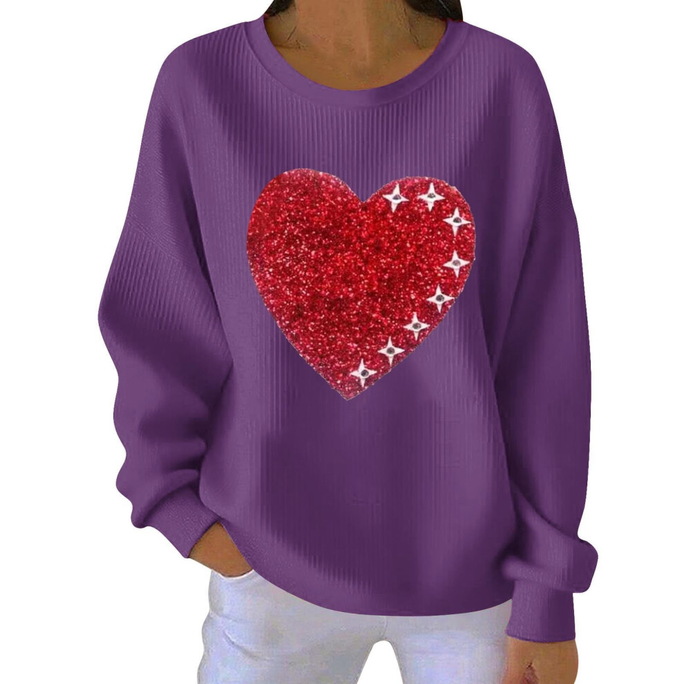 Womens Valentines Sweatshirt Love Heart Printed Graphic Ribbed Crewneck Pullover Casual Long Sleeve Tops-image-OPC-PRFJWDB-NEW