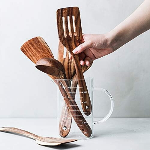 Ensemble de 5 ustensiles de cuisine en bois d'acacia 2
