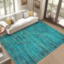 5x7 Washable Vintage Distressed Runner Rug, Non-Slip Kitchen & Hallway Rug, Retro Abstract Low Pile, Turquoise – Compatible with Home Decor