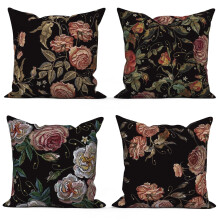 Pbobriich4-Pack Zwarte Kussenhoezen met Bloemenprint, Imitatie