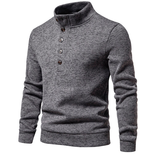 Winterlicher Baumwoll-Rollkragenpullover für Herren, 2025, lässiger, einfarbiger Langarm-Pullover, dunkelgrau 1
