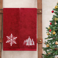 Ensemble de 2 serviettes de bain de Noël en coton, motif élan et flocon de neige
