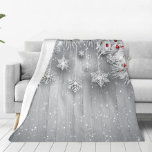 White Christmas Throw Blanket – Ball, Fir Leaf & Snowflake Design, Plush Flannel, 40x50", Soft Lightweight for Sofa, Bed, Travel, Office, Camping