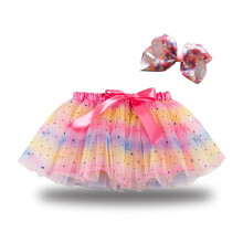 Mini spódniczka tutu dla małych dziewczynek, śliczna spódniczka do tańca, tęczowa siateczka, cekiny, tiulowa, kokarda, spinka do włosów,