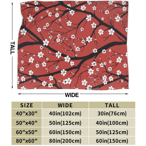 Red Cherry Blossom Flannel Throw Blanket 50" x 40" 2