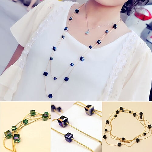 Collana da donna con maglia lunga in lega e quadrato