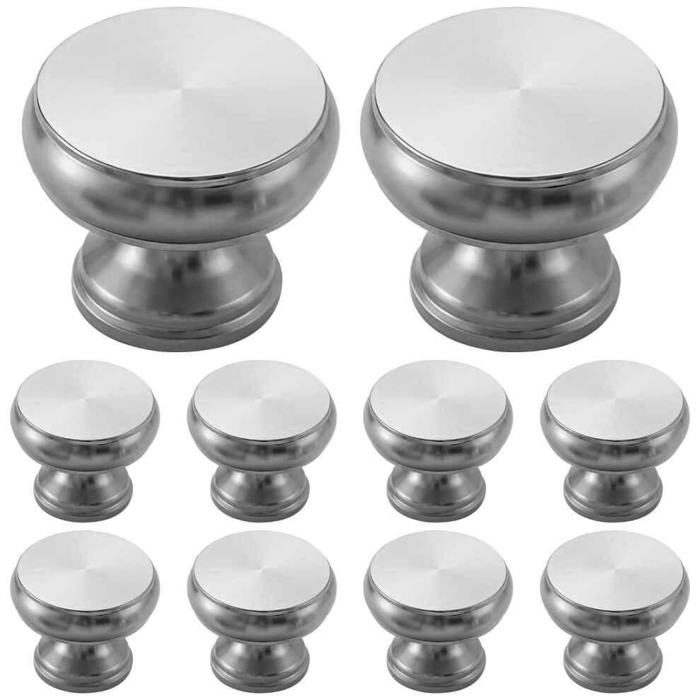 10 Pcs Silver Cabinet Knobs, Single Hole Round Knob Handle For Kitchen Room Drawers Cabinets, Space Aluminum, Includes Screws 9110895531488