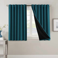 Cortinas blackout com forro preto, verde-azulado escuro, 52"L x 84"A,