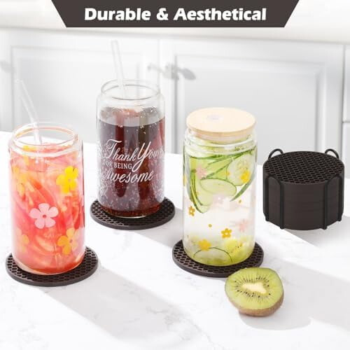 6-Piece Silicone Drink Coasters with Metal Holder 2