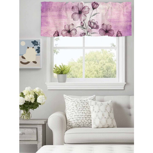 Cortina de linho floral roxa 42x18 polegadas com bolso para varão 2